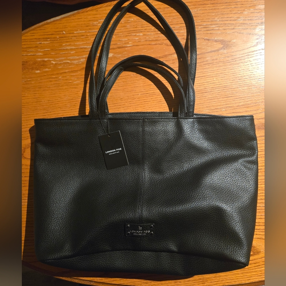 Black Faux Leather Tote Bag by London Fog